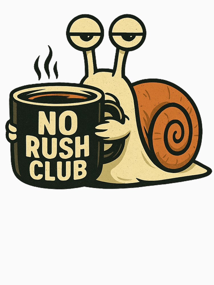 No Rush Club Snail T-Shirt | Slow Life Aesthetic Tee | Introvert Calm Lifestyle Coffee Shirt by Negisandeep studio