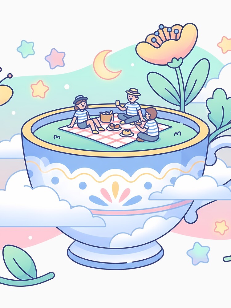 Flowers Cute Kawaii Tea Time Dreamland Picnic Art by ART ATTACK ZONE
