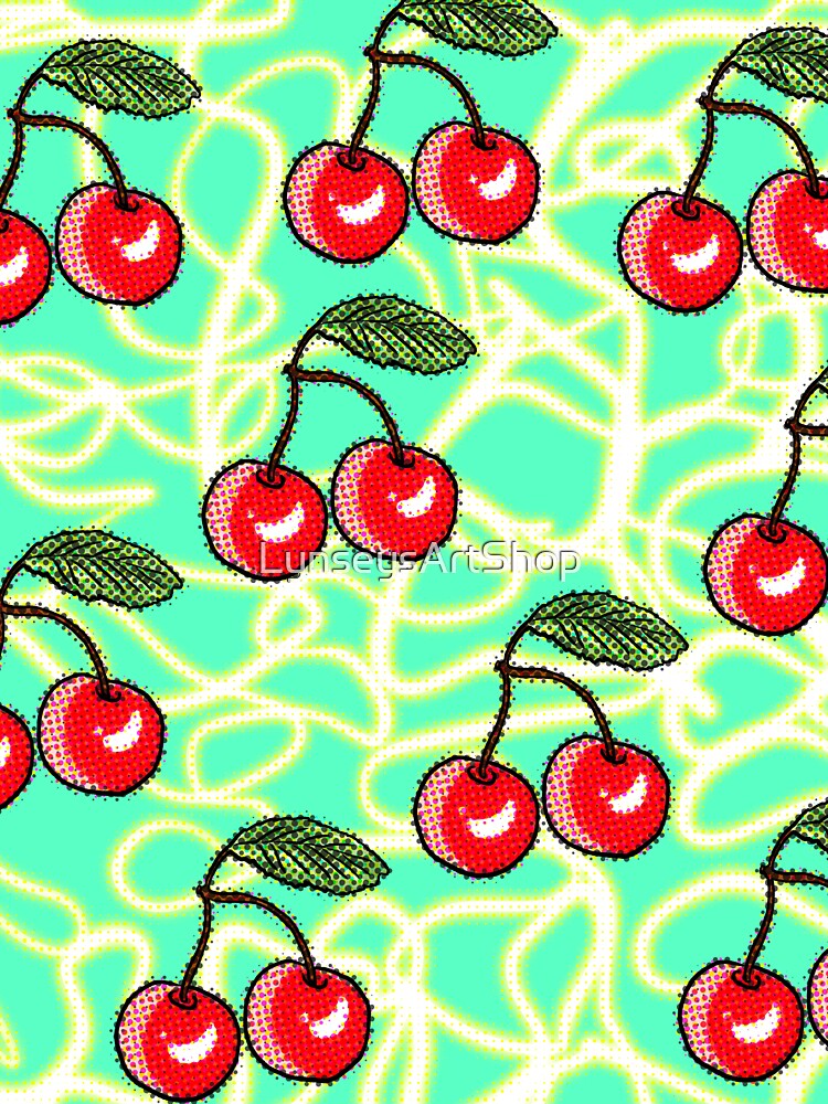 Retro Red Cherry Pop Art Style  Pattern With Abstract Background. by LynseysArtShop