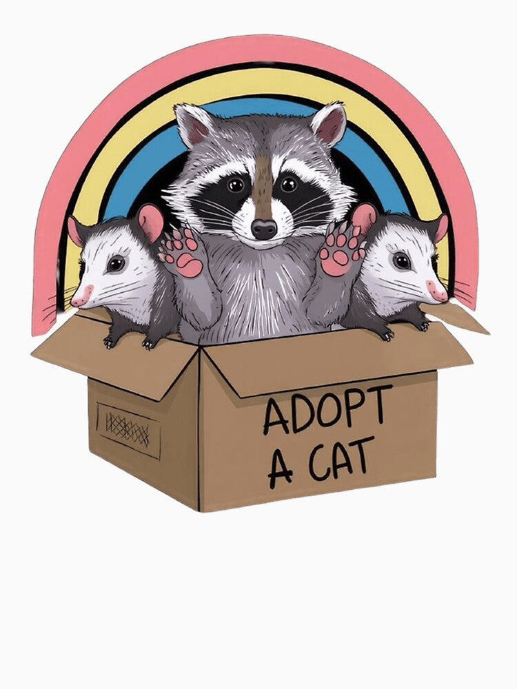 Adopt A Cat - Funny Raccoon and Opossum Trash Animals by JossDesign15