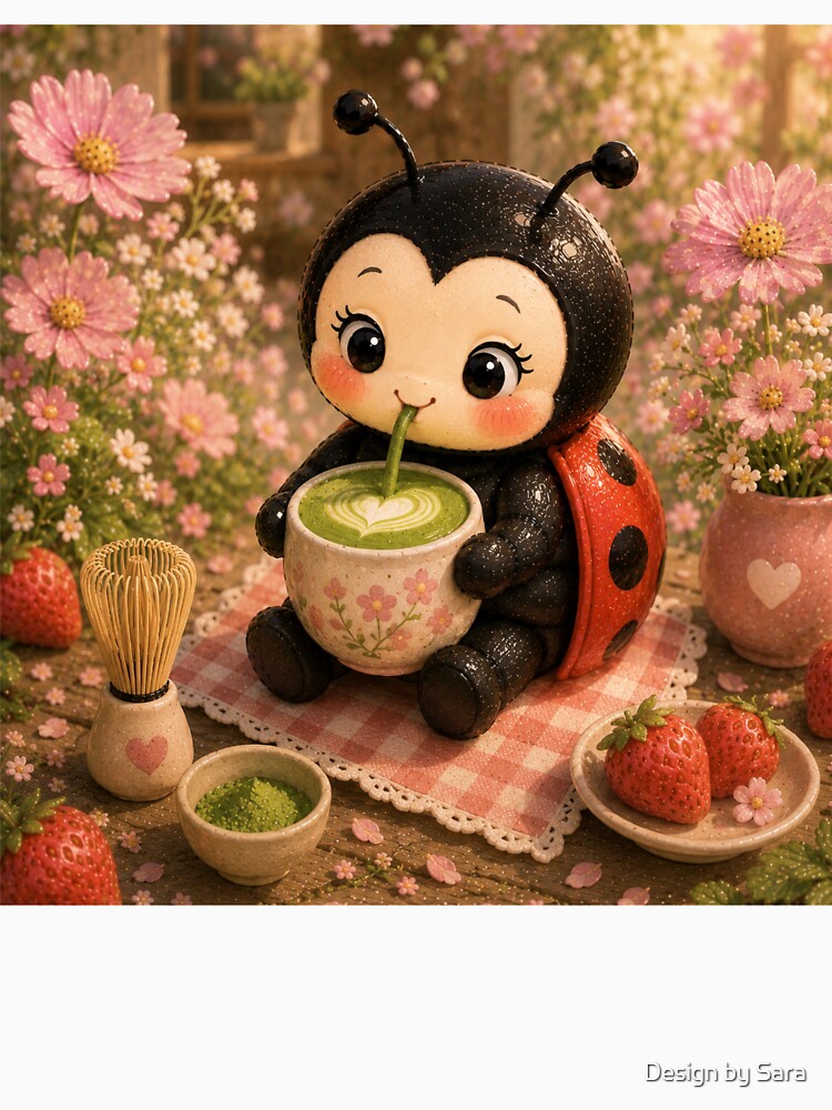 Cute Ladybug Drinking Matcha by Design by Sara