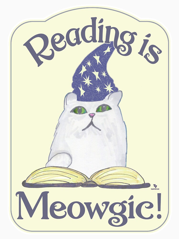 Magical Reading Cat Cartoon Art Design by mytshirtfort
