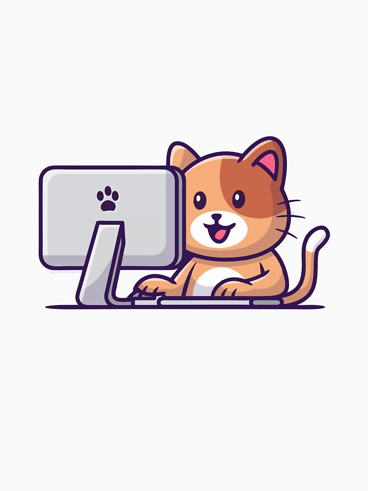 Cute Cat Working On Computer Laptop Illustration by sdbienv