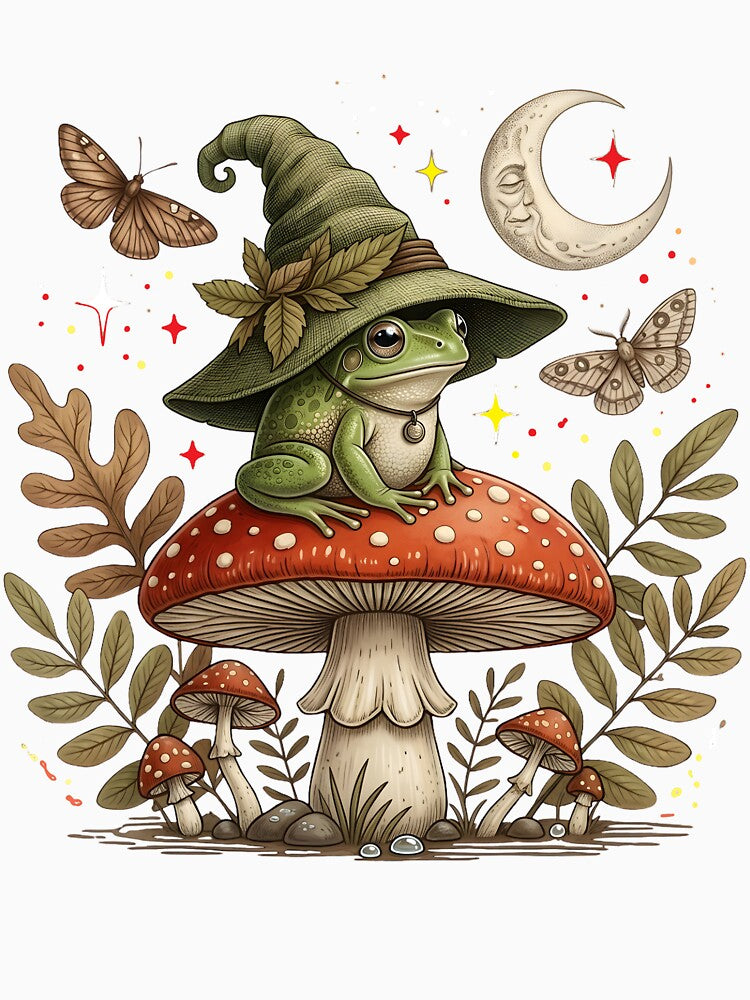 Whimsical Frog Wizard on Forest Mushroom by PholPol1959