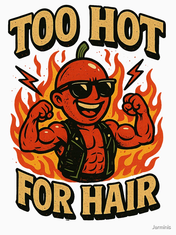 Too Hot For Hair - Gift for Bald Pride Spicy Food Art by Jarminis