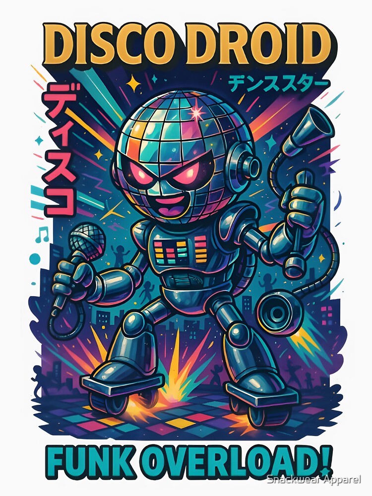 DISCO DROID – Funk Overload! | Retro Robot Dance Poster by Snackwear Apparel