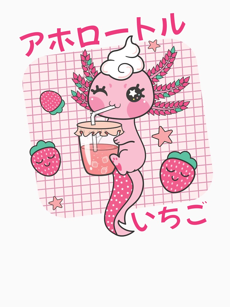 axolotl drinking strawberry smoothie   pink axolotl colour in japanese manga style by Jaslyndizon
