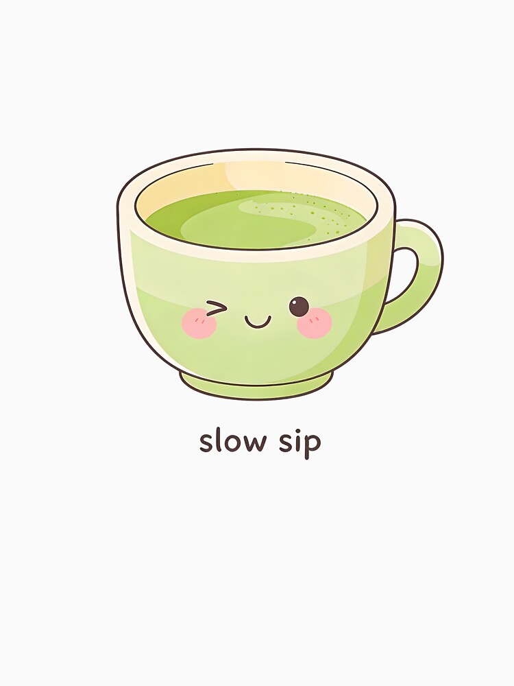 Slow Sip – Kawaii Matcha Pastel Stickers by QuietFloww