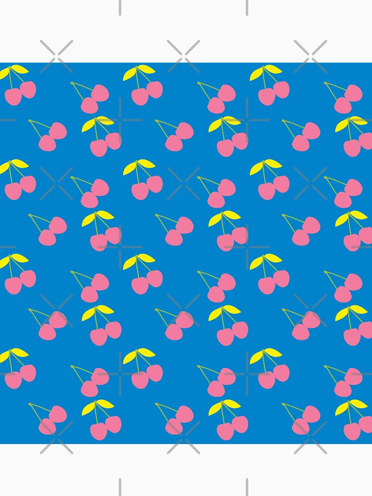 Retro Cherry Pattern _Elegant Bright Blue Pink Yellow by Mimi Huang