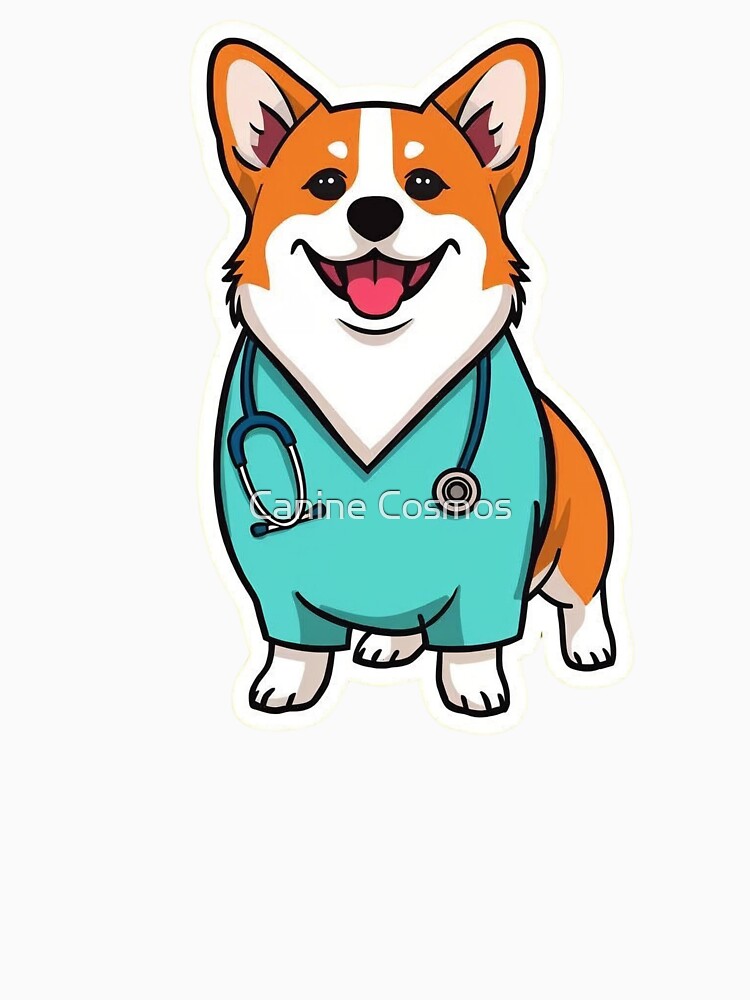 Cute Corgi Nurse Wearing Blue Medical Scrubs by Canine Cosmos