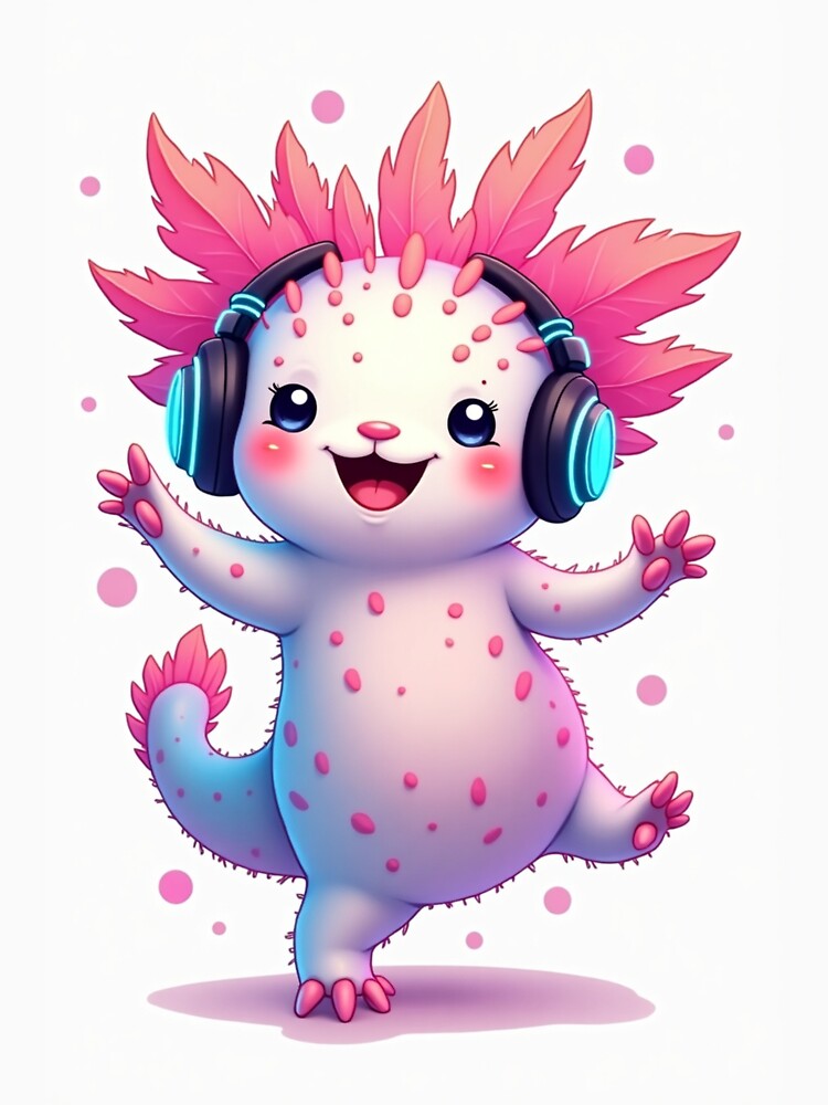 "Kawaii Axolotl with Headphones – Happy Music Vibes" by TrendMesh