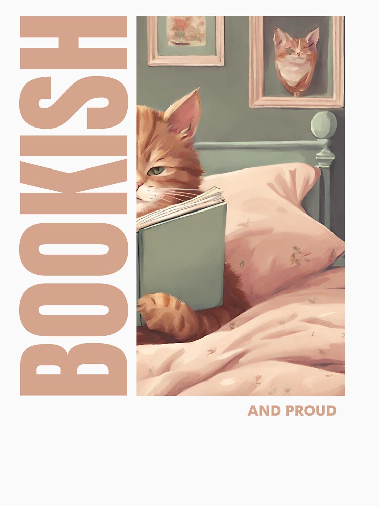 Bookish and proud pink cute cartoon funny cat by SoulfulT