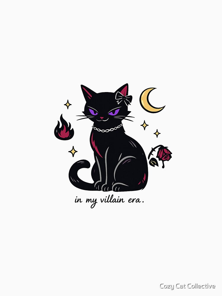 In My Villain Era Cat Shirt | Dark Aesthetic Black Cat Tee | Gen Z Goth Girl Gift Baddie Cat Lover by Cozy Cat Collective