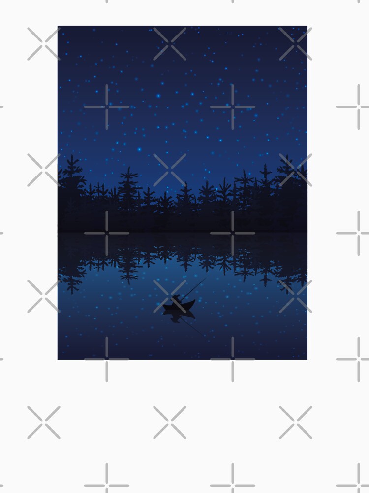 Fishing At Night Near A Forest With Boat And Rod Flat by OnlyPrint20