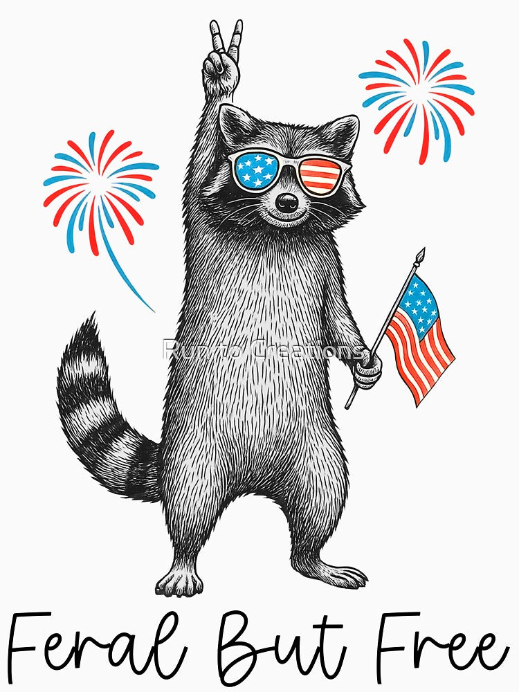 Feral But Free 4th July Glasses Patriotic Party Raccoon Design by Run to Creations