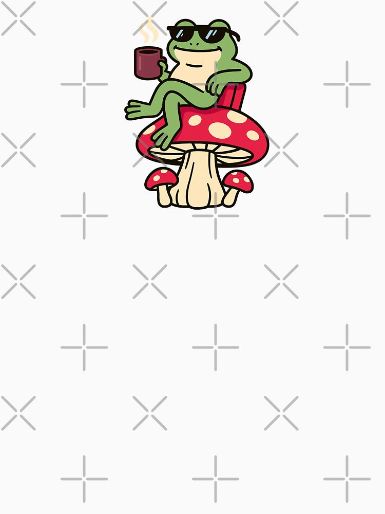 Frog With Cup of Coffee on Mushroom Cute Cottagecore Forest Vibes by OnPointOutfits