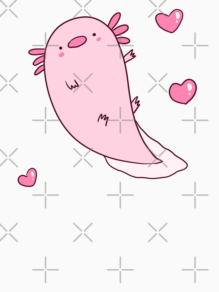 Funny axolotl with hearts by Mayarart