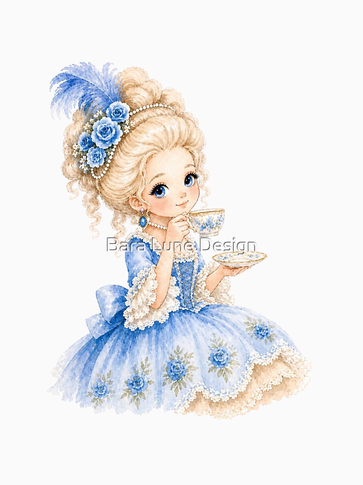 Marie Antoinette Drinking Tea (Blue) by Bara Lune Design