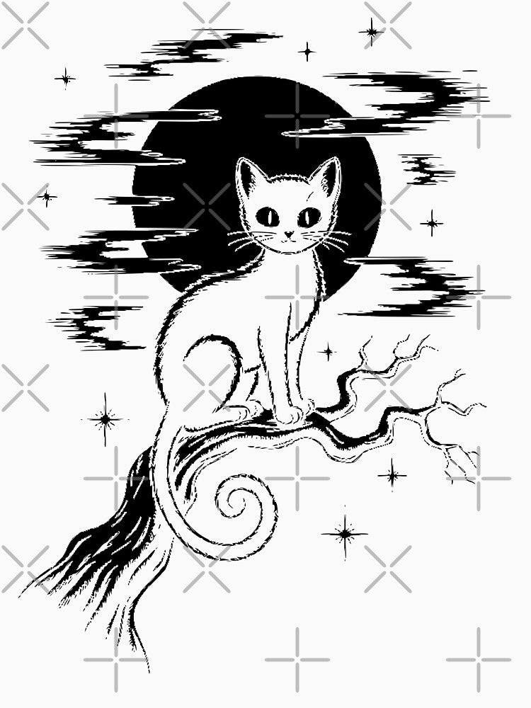 Eerie Kawaii Goth Cat – Cute Anime Celestial Moon Art by AldenTees