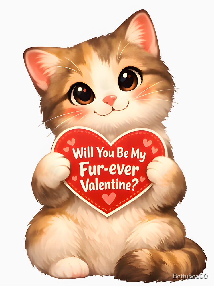 Will You Be My Fur-ever Valentine? Cute Cat Valentine Design by Bettybee00