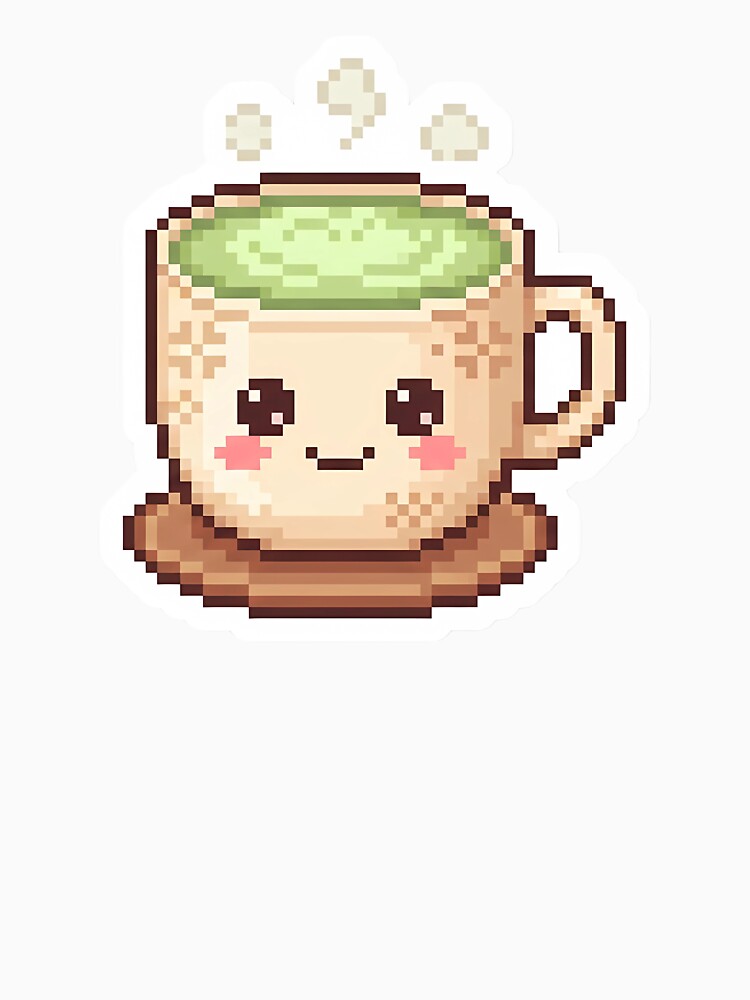 Cute Kawaii Pixel Art Matcha Latte Cozy Drink by PixelAlchemyHQ