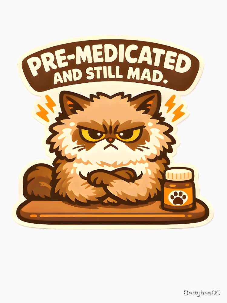 Pre-Medicated and Still Mad – Funny Veterinary Cat Humor Design by Bettybee00