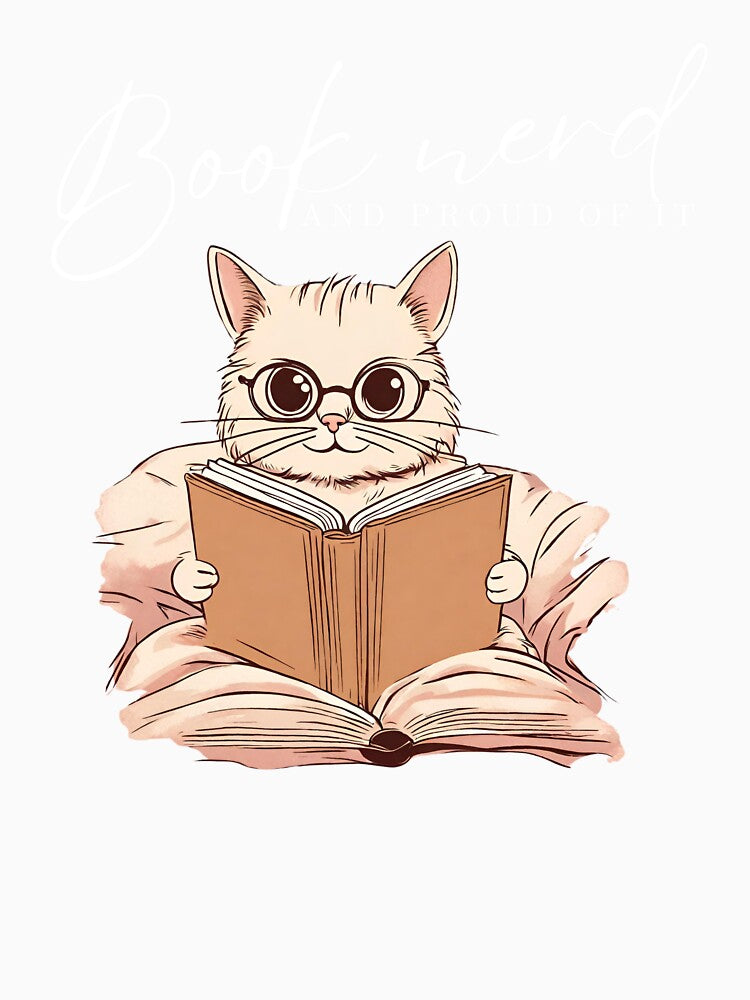 Book nerd and proud beige cute cartoon funny cat kitty by SoulfulT