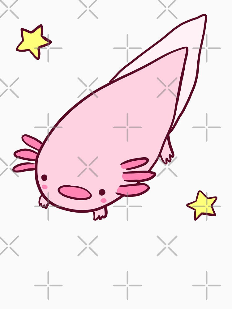 Cute happy axolotl with stars by Mayarart