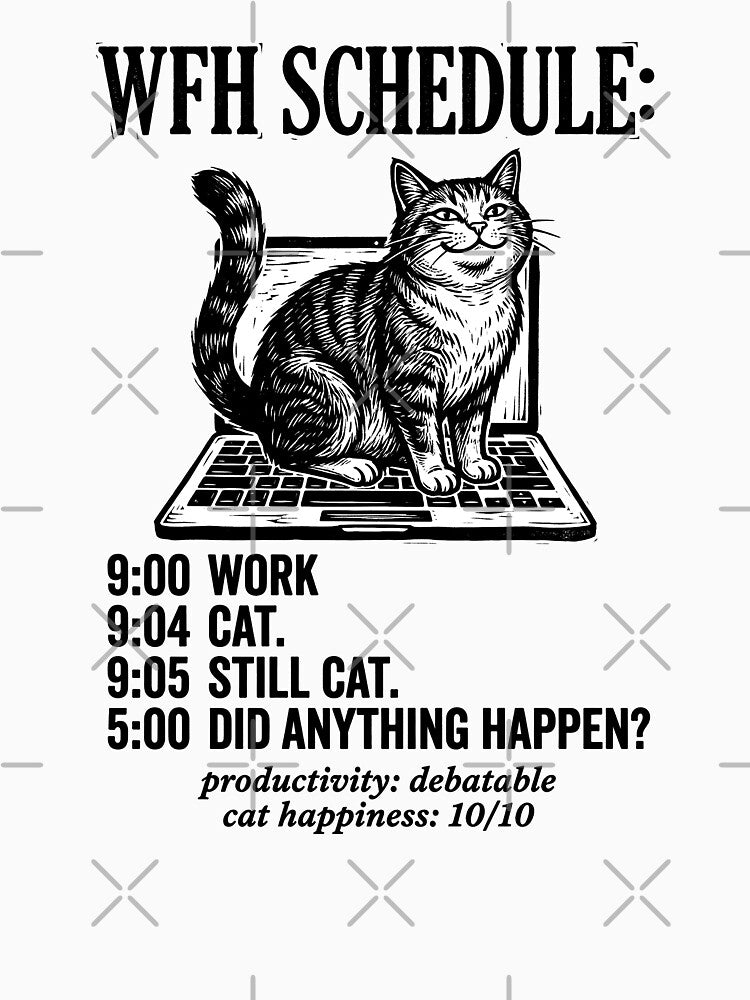 Funny WFH Cat Schedule Woodcut Humor by GrafTeesLab