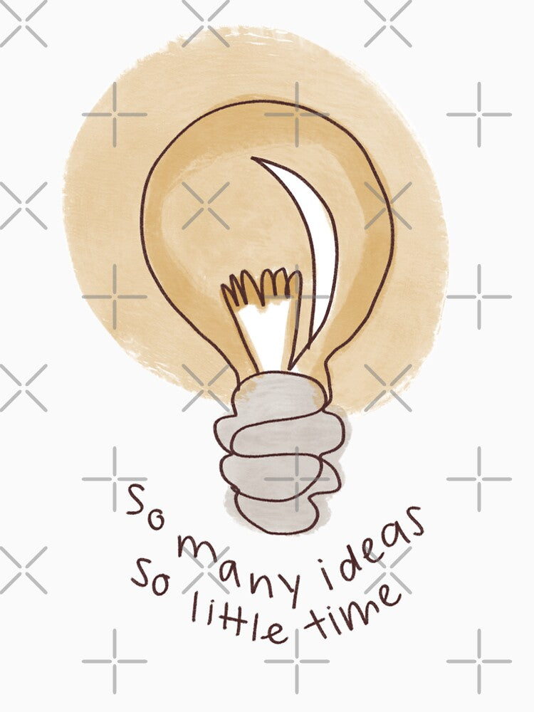So Many Ideas So Little Time — Lightbulb Handdrawn Art Print by muffinbunny