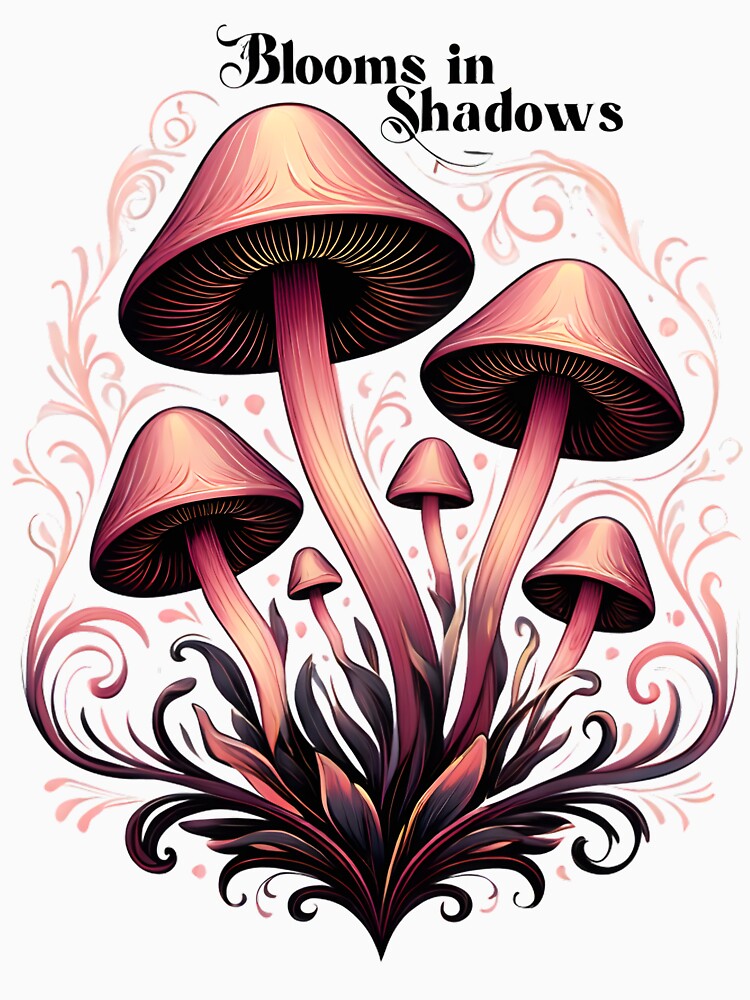 Blooms in Shadows - Whimsigoth Mushroom Art | Pastel Goth Botanical Print by AnnDesignStudio