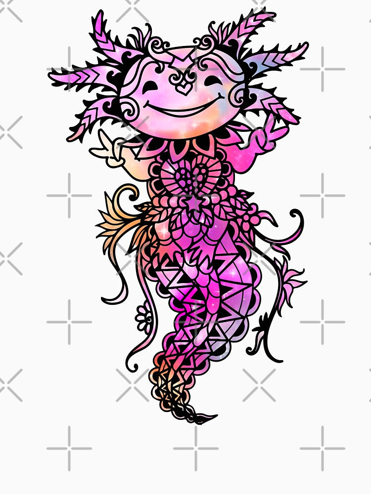 Axolotl Mystical Pink - Cute Axolotl Zentangle axolotl smiling by HarveyJade