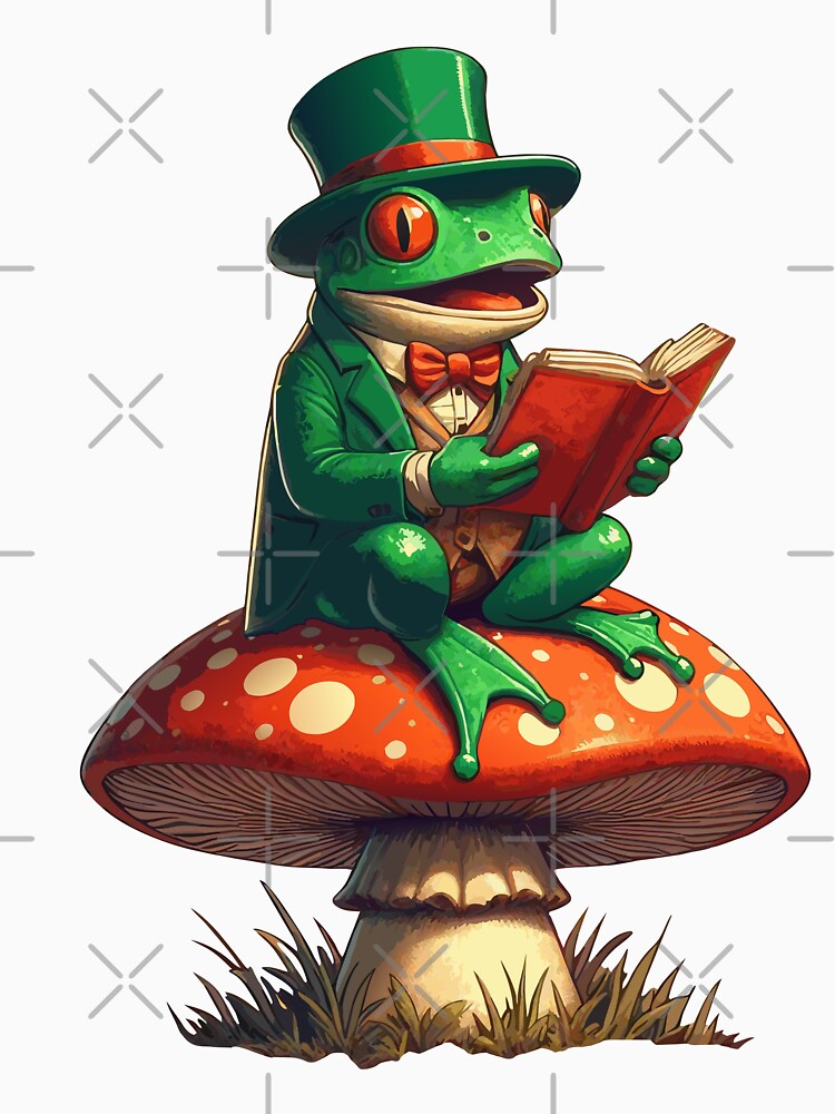 Scholarly Frog on Mushroom: Whimsical Nature Illustration by Designowner