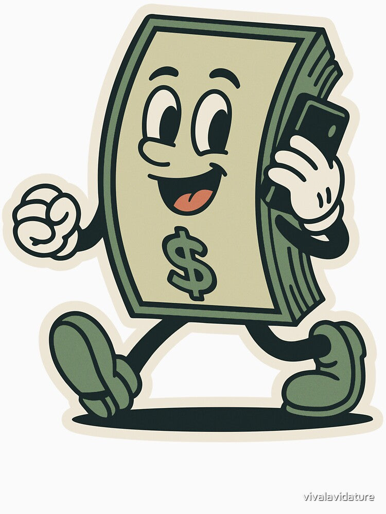 Money’s Calling – Cartoon Cash Stack on the Phone by vivalavidature
