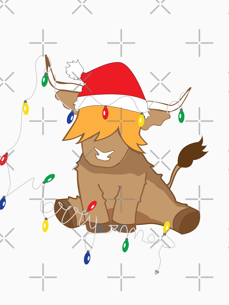 Cute highland cow calf christmas lights fluffy cow by Ayelandco
