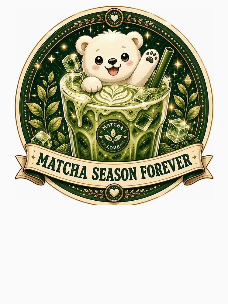 Cute Matcha Iced Latte Bear Aesthetic by BrewmarkStudio