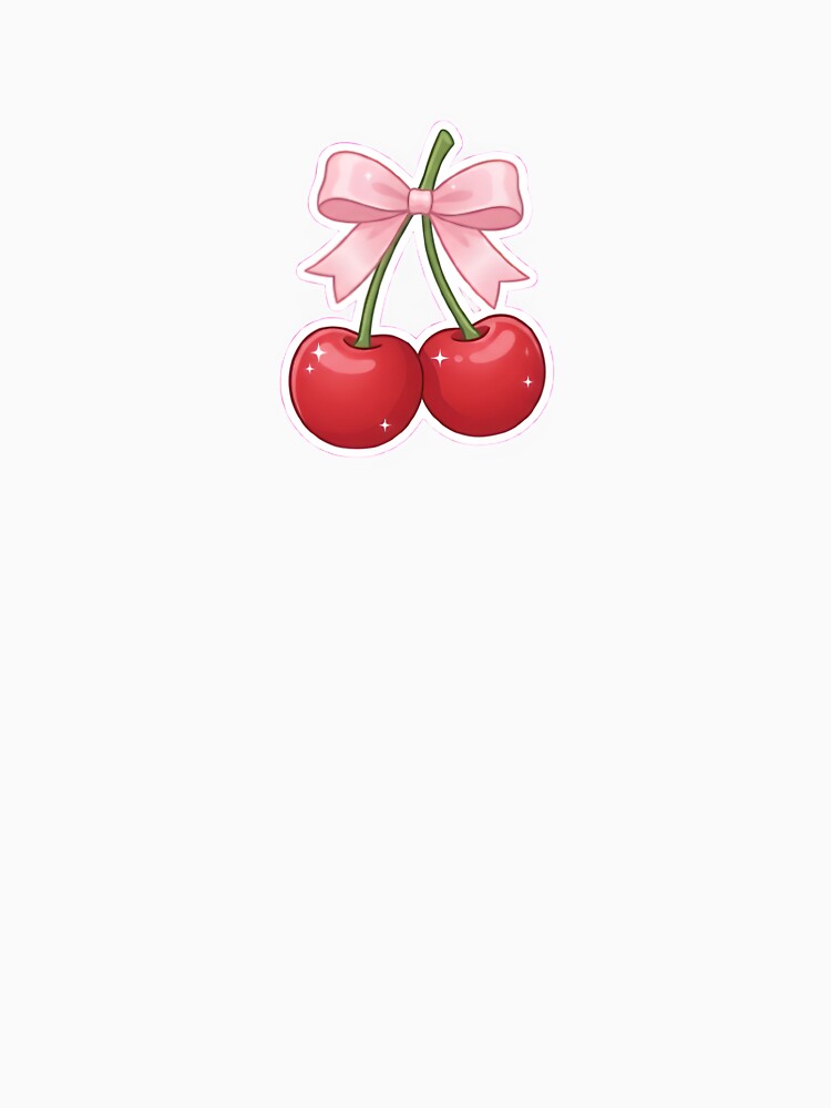 Coquette Cherry with Pink Bow Aesthetic - Cute Kawaii Sticker by Kmdigitals