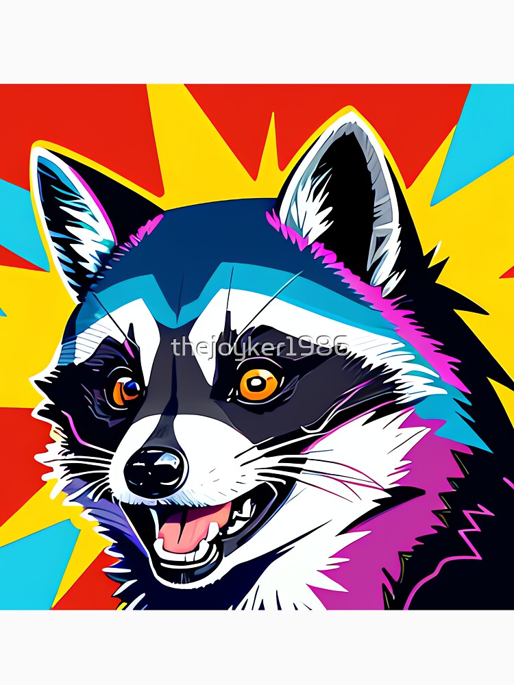 Modern Abstract Pop Art Style Laughing Raccoon Drawing" by thejoyker1986
