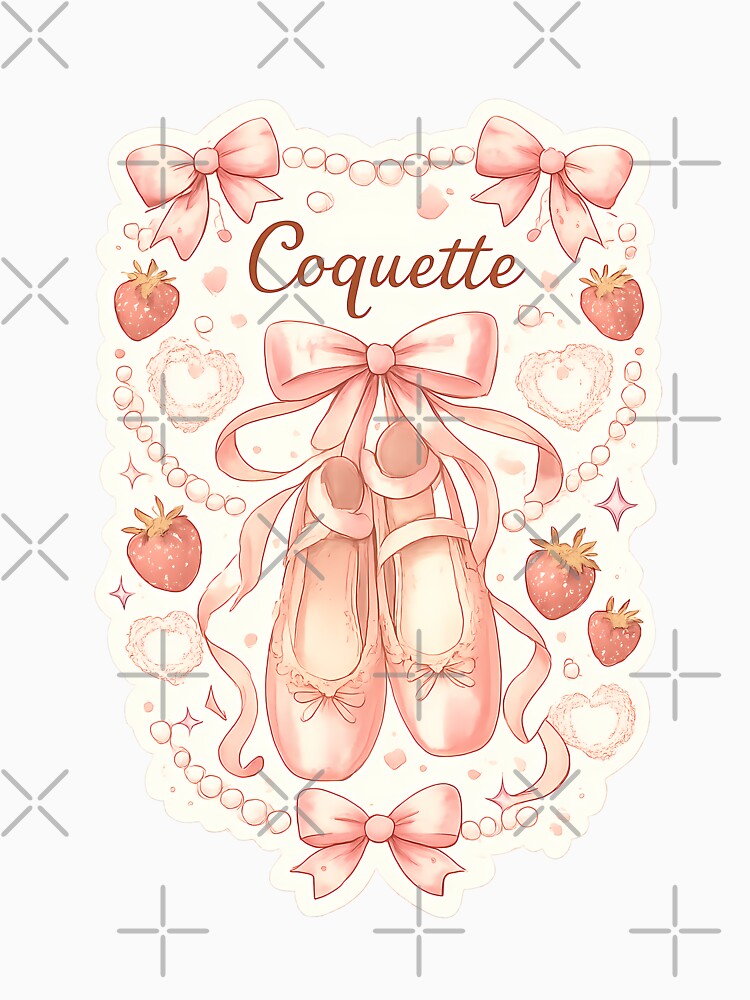 Coquette – Balletcore Rose, Ribbons & Strawberries (Aesthetic Girly Sticker) by InkMalinois