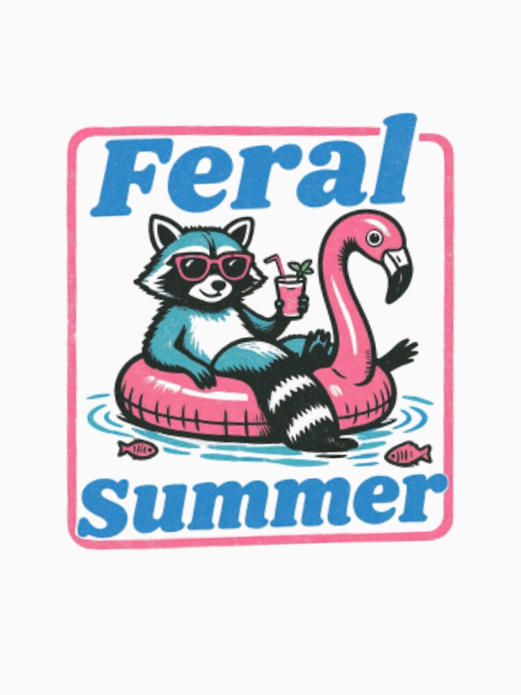 Feral Summer Raccoon — Retro Pink Flamingo Float Illustration | Funny Trash Panda Summer by Colorful-Garden
