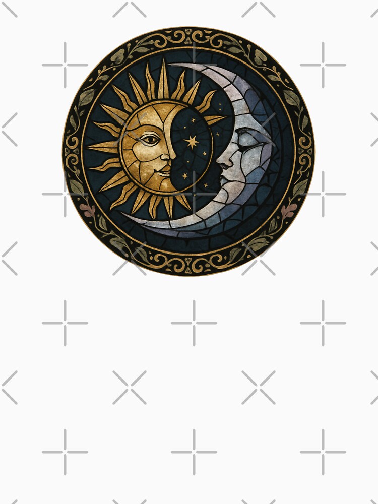 Whimsigoth Stained Glass Crescent Moon and Sun by holaitssher