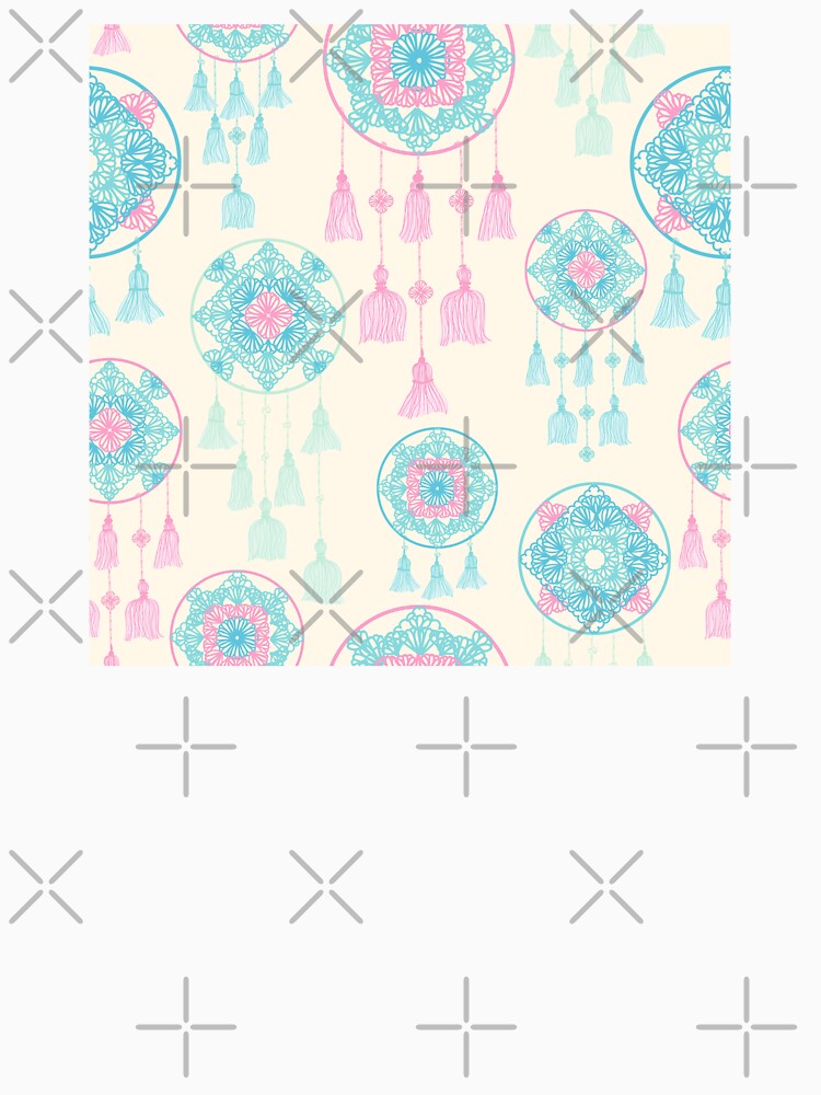 Pink and teal dreamcatcher on cream seamless pattern by marufemia