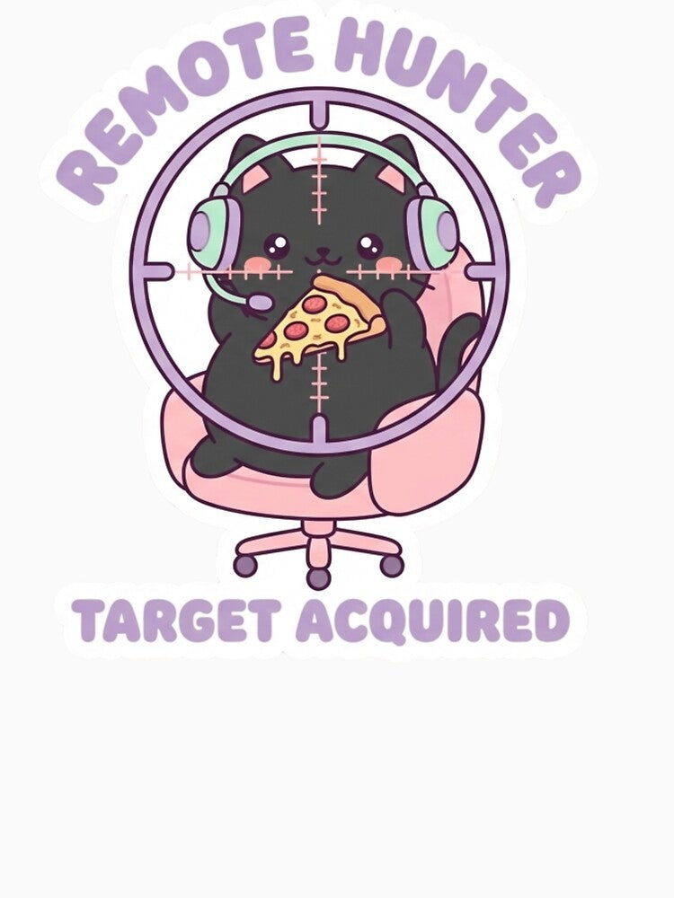 Remote Hunter Target Acquired Cute Cat Gamer Work From Home Sticker by ZYNORAworld