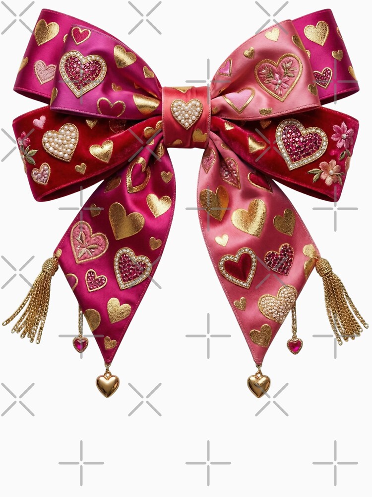 Luxurious Pink Coquette Bow With Hearts And Pearls by Clinomania Art