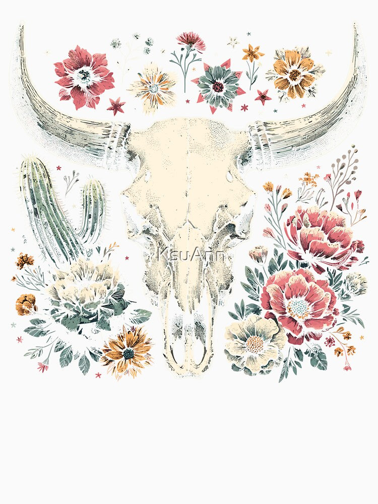 Cute Cowgirl Country Western Cottagecore Floral Skull by KsuAnn