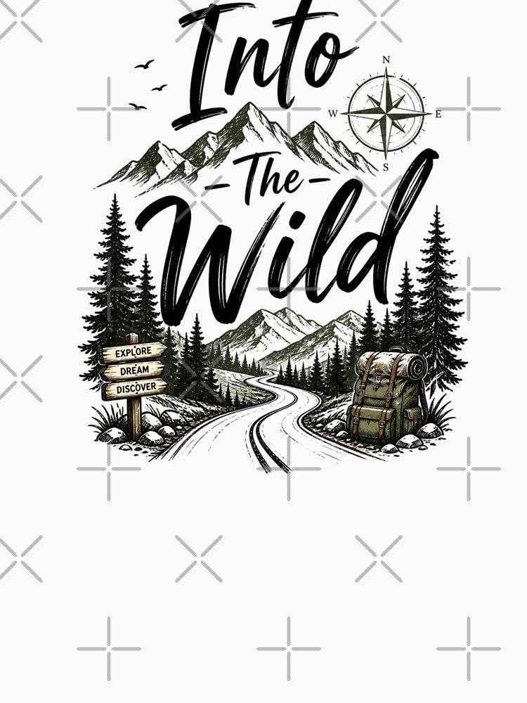 Into The Wild Adventure Mountain Travel Typography Design by Sanika arts