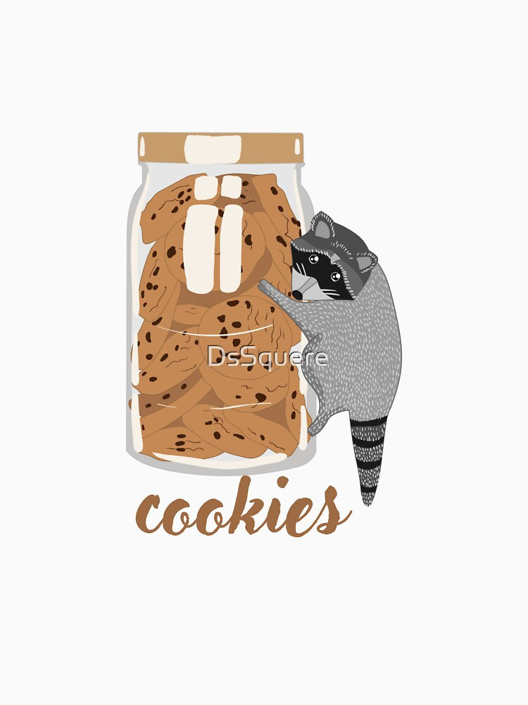 cute t-shirt with a raccoon and a can of chocolate chip cookies by DsSquere