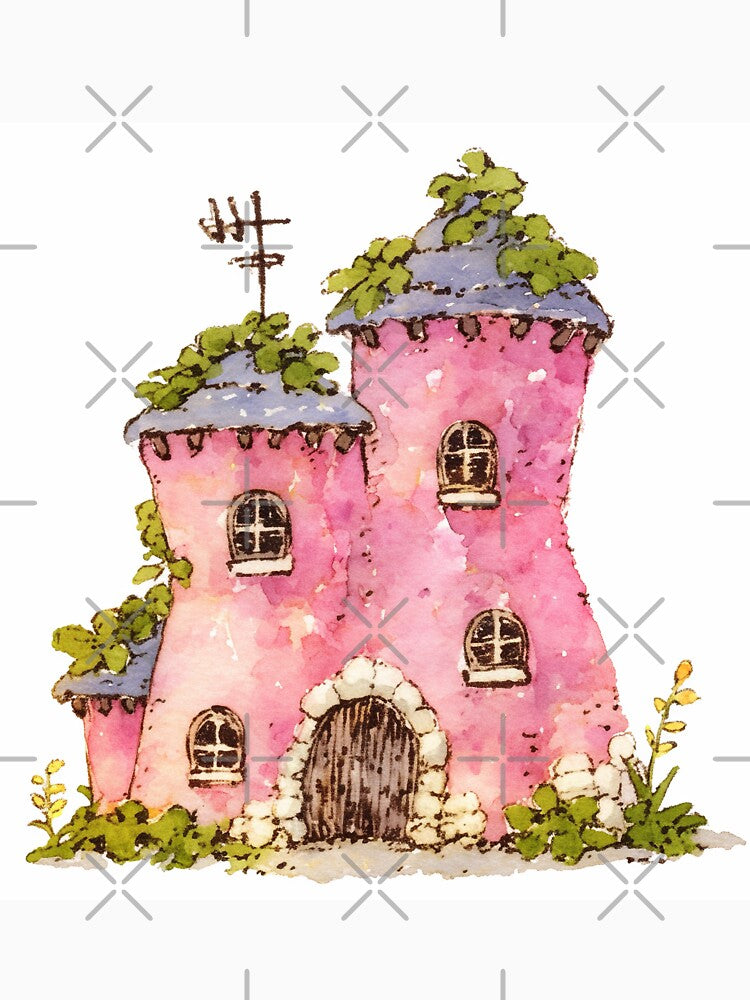 Mossy Roof Pink Storybook Cottage by bubblegoth