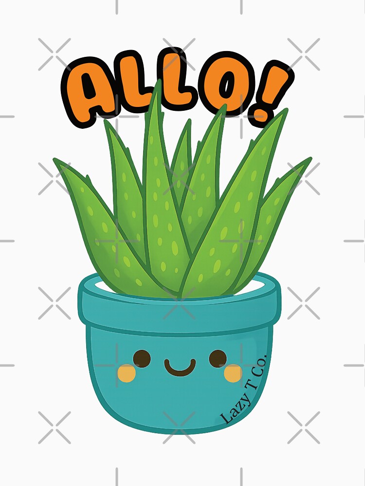 Allo Aloe! Cute Aloe Plant in Blue Pot – Kawaii Botanical Design by Lazy T Co.