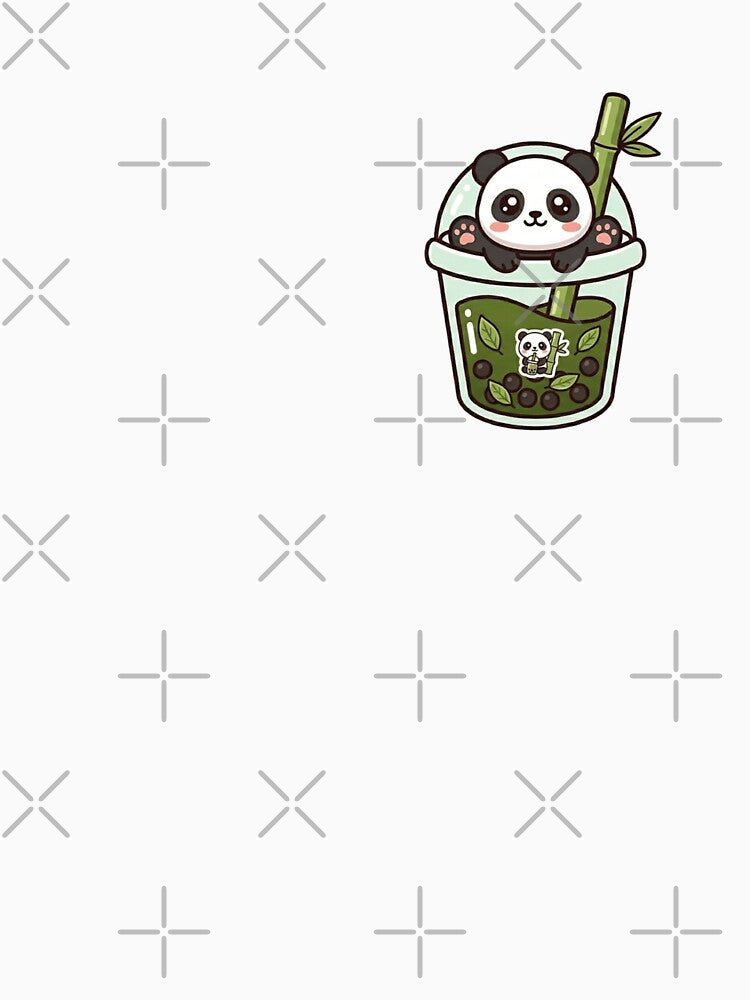 Kawaii Panda in Matcha Boba Tea - Cute Chibi Bamboo Green Tea Art by Trendora90